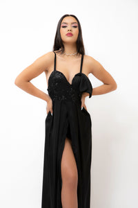 Black embellished dress front 